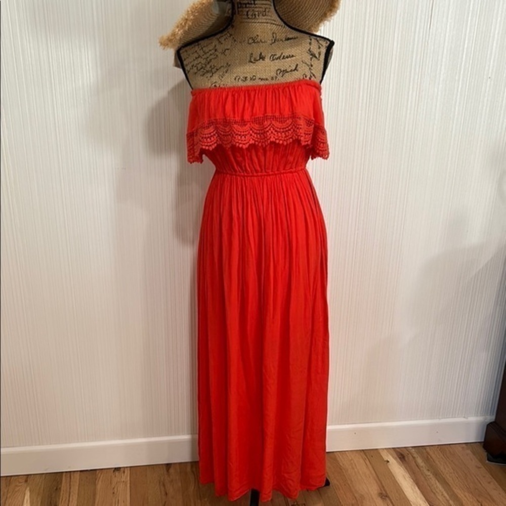 Burnt Orange Strapless Sleeveless Maxi Sundress